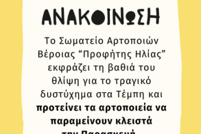 Σωματείο Αρτοποιών Βέροιας «Προφήτης Ηλίας» Κάλεσμα  συμμετοχής στην συγκέντρωση  για την τραγωδία των Τεμπών 