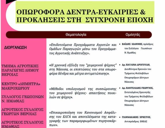 Σήμερα Παρασκευή 4 Οκτωβρίου στο Μακροχώρι:  Ενημερωτική εκδήλωση  για τα οπωροφόρα δέντρα, τις ευκαιρείς και τις προκλήσεις στην σύγχρονη εποχή